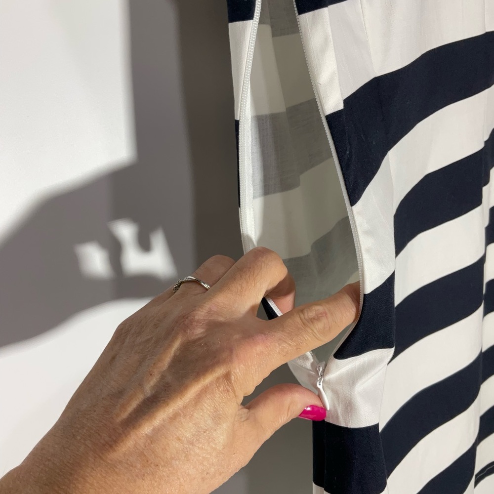 STS Sail to Sable navy & white striped dress gold collar & neckline, side zip XS - Picture 11 of 16